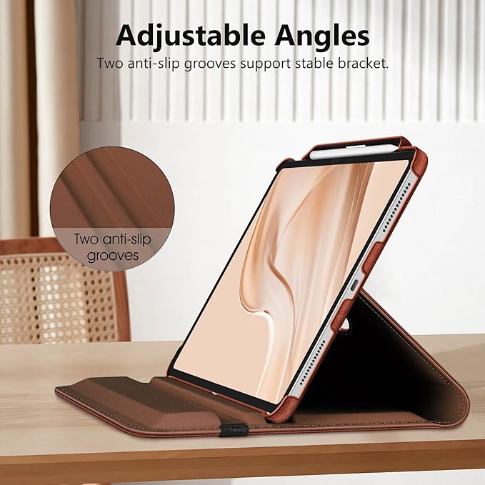 Fintie Rotating Case for iPad Pro 13-inch (M5) 2025 / (M4) 2024 with Pencil Holder - 360 Degree Swiveling Protective Stand Cover with Auto Wake/Sleep, Brown