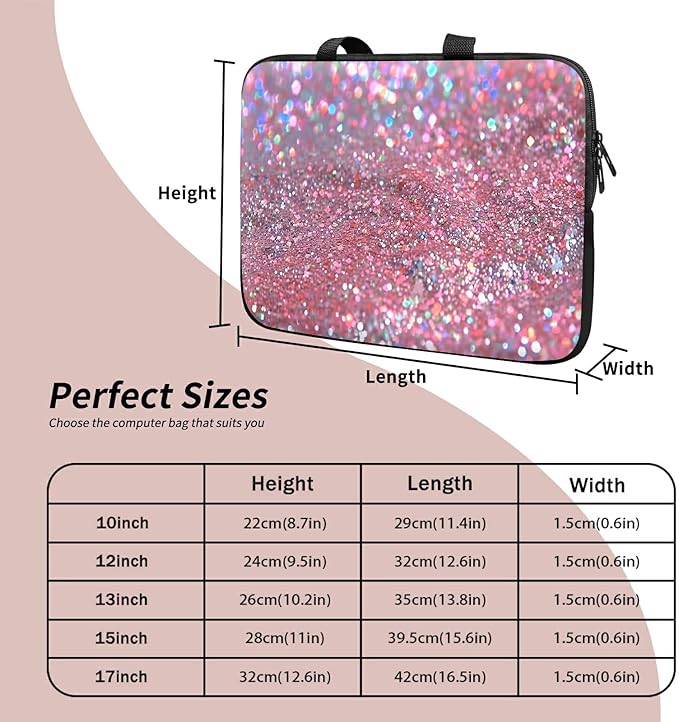 Universal Tablet Laptop Sleeve Case 10 inch, Pink Glitter Slim Carrying Case Travel Laptop Bag Durable Handbag for 7 to 10-inch Laptops/Notebook/Kids Tablet/ipad/eBook Readers