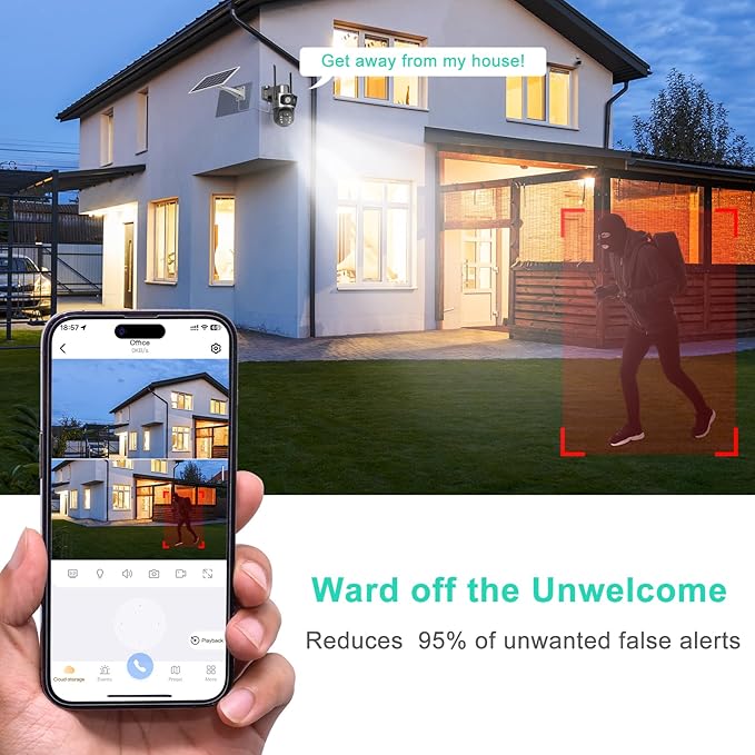 SANSCO 2K Dual Lens Solar Security Camera Wireless Outdoor, 2.4G & 5G WiFi, 360° PTZ Home Security Camera, 100% Wired Free, Spotlight Color Night Vision, 2-Way Audio, PIR Motion Detection, APP Alerts