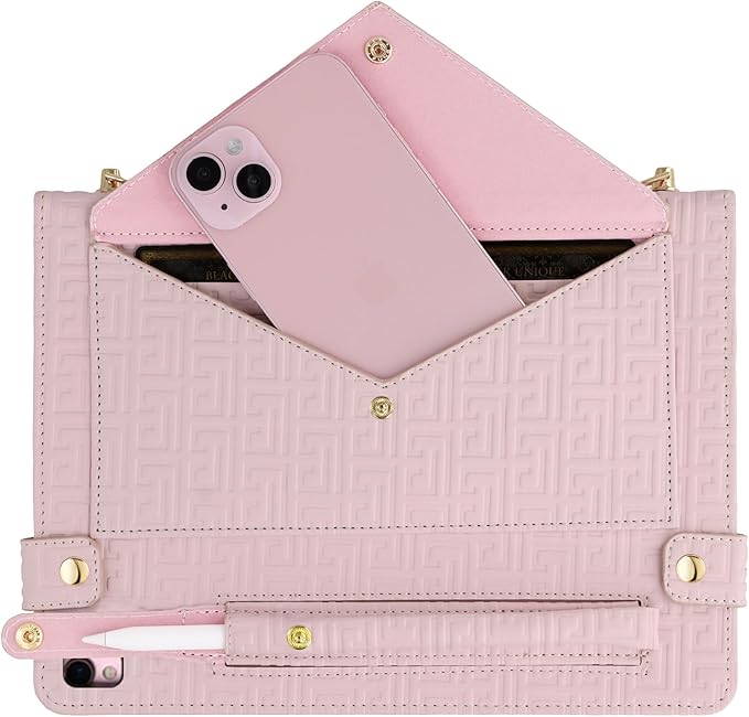 Handbag Case for iPad 9.7 Inch 2018/2017 (6th/5th Gen), iPad Air 2/Pro 9.7 Cover, Techcircle Cute Folio Stand Wallet Case w/Pencil Holder, Card Slots, Hand Strap, Shoulder Strap, Baby Pink