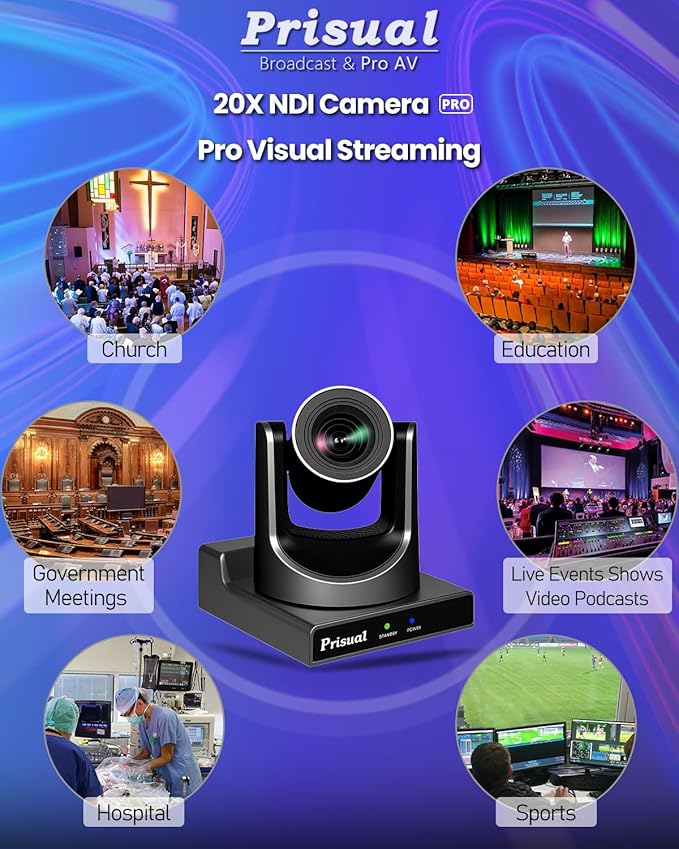 Prisual NDI PTZ Camera System Gen 5, NDI 6 & NDI HX3 Certified, 20X Optical Zoom, AI Auto Tracking, PoE HDMI SDI Bundle PTZ for Church Worship, PTZ Controller, (NDI PTZ Bundle TEM-20N PROx2+TEM-JOY1)