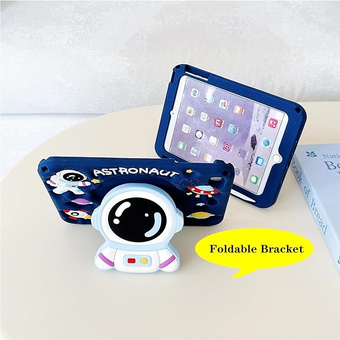 3D Cute Astronaut Case for iPad 10th Gen (2022) 10.9 inch/iPad (A16) 11th 2025 11 inch,Cartoon Pretty Space Astronaut Soft Silicone Foldable Stand Case with Lanyard for Kids Teens Girl Women
