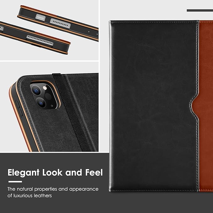 VIKESI Case for iPad Air 13 inch (M4) 2026 / (M3) 2025 / (M2) 2024,Premium Leather Folio,Apple Pencil Holder,Auto Sleep/Wake,Stand Cover - Black Brown