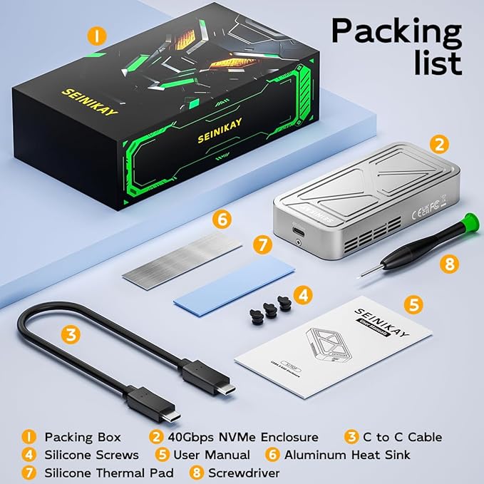 40Gbps M.2 NVME Enclosure with Cooling Fan,USB 4 NVMe Enclosure,Compatible with Thunderbolt 4/3/USB3.2/3.1/3.0/2.0