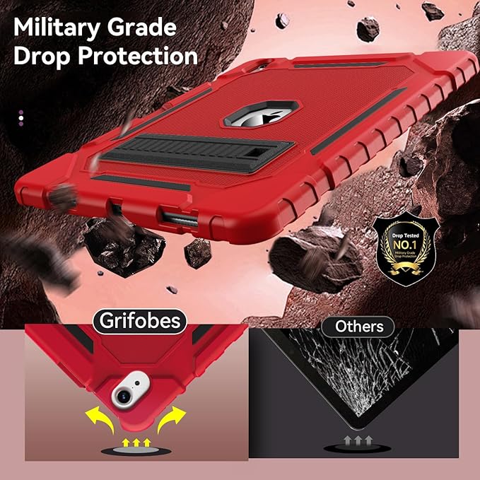Grifobes Case for iPad Air 13-inch (M4/M3/M2) 2026/2025/2024, Heavy Duty Shockproof Rugged Protective Cover with Pencil Holder/Built-in Stand for i Pad Air 13" (Red+Black)
