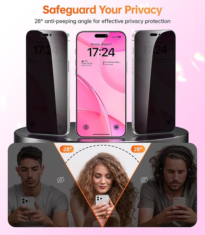 Meifigno Designed for iPhone 16 Pro Max Case 6.9", [Glitter Card & Wrist Strap], Compatible with MagSafe, 1X HD+1X Privacy Screen Protectors, Surround Lens Protection Designed for 16 ProMax, Hot Pink