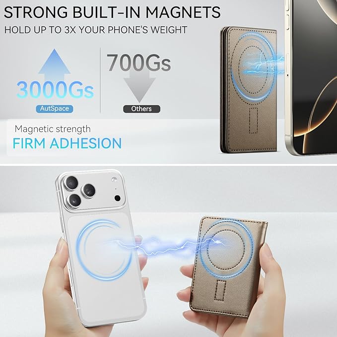 Vinich for MagSafe Wallet Magnetic RFID Blocking Card Holder Compatible with MagSafe Phones and Cases, Strong Magnet Minimalist Phone Wallet for iPhone 17/16/15/14/13/12/ Pro/Max/Plus, Desert Titanium