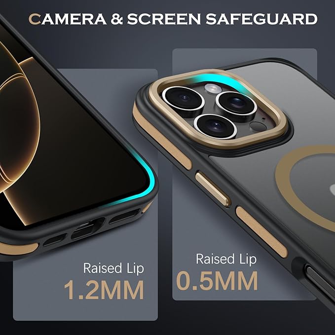 YINLAI Case for iPhone 16 Pro Max, Magnetic [Compatible with Magsafe] Supports Wireless Charging Slim Translucent Matte Men Women Shockproof Protective Back Phone Cover 6.9 Inch,Black/Desert Titanium