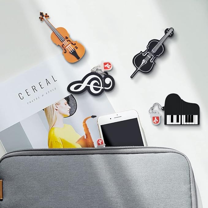 5 x 8GB Cute Music USB Flash Drive, Notes/Piano/Saxophone/Violin/Cello Shape Musical Instruments Thumb Drive Memory Stick Drive Pendrive Gift for Kids, Teacher, Friends