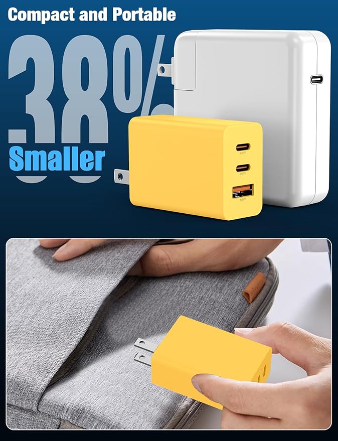 2Pack 65W USB C Wall Charger Block, 3-Port USB C Charging Adapter 100W Type C Super Fast Charging Power Plug Cube for MacBook Pro/Air,i-Pad Pro,i-Phone 17/16/15, Galaxy S25,and More