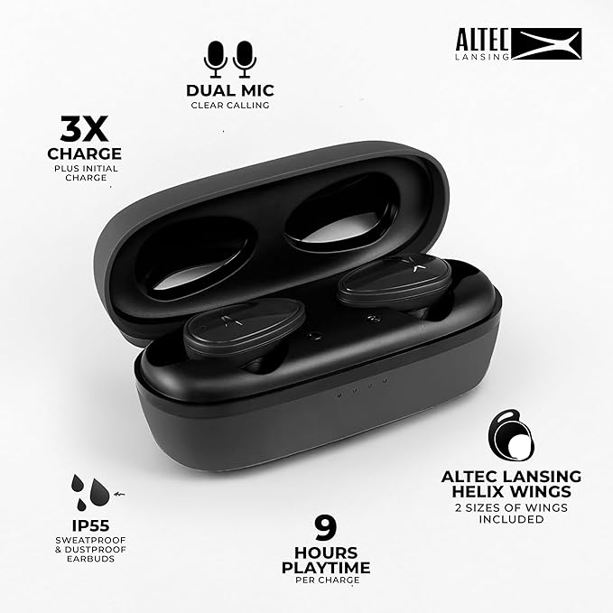 Altec Lansing Nanobuds ANC 2.0, Bluetooth Earbuds with Hybrid ANC, Waterproof Earbuds, Wireless Ear Buds with Voice Assistant, Sport Earbuds with 36hr Battery (Black)