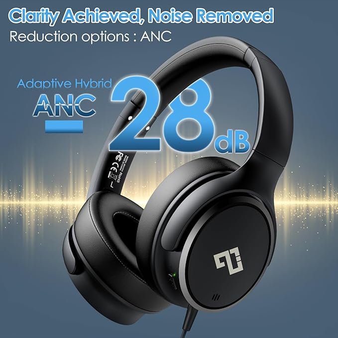 USB C Headphones Wired Headphones Over Ear with HD Mic, Lightweight Foldable Active Noise-Canceling Headphone for iPad/Sports/School/Travel/iPhone 17/16, Samsung S25/S24, Google Pixel 9,Ideal Gifts