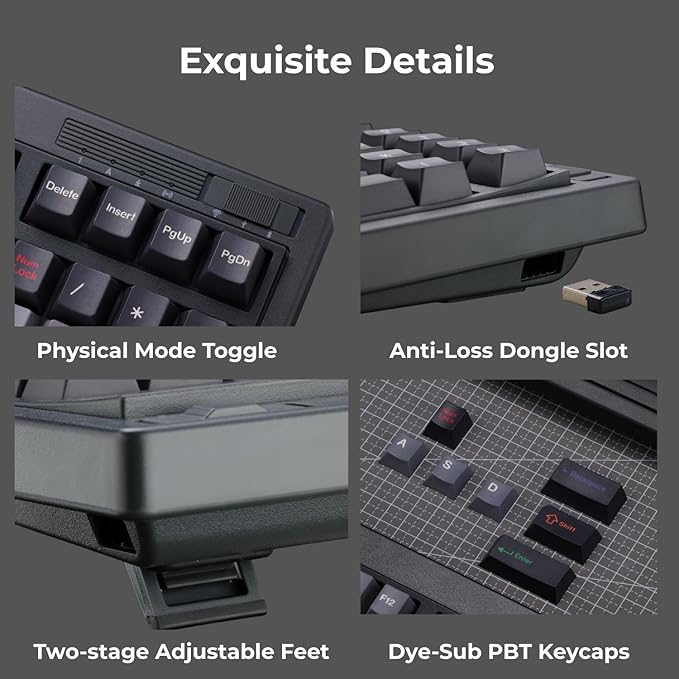FL·ESPORTS OG98 Retro Mechanical Keyboard Wireless 2.4GHz/Bluetooth 5.0/USB-C, 96% Gasket Mount Hot Swappable Gaming Keyboard, PBT Keycaps, 4000mAh for Mac/PC - Silent Switches | Black