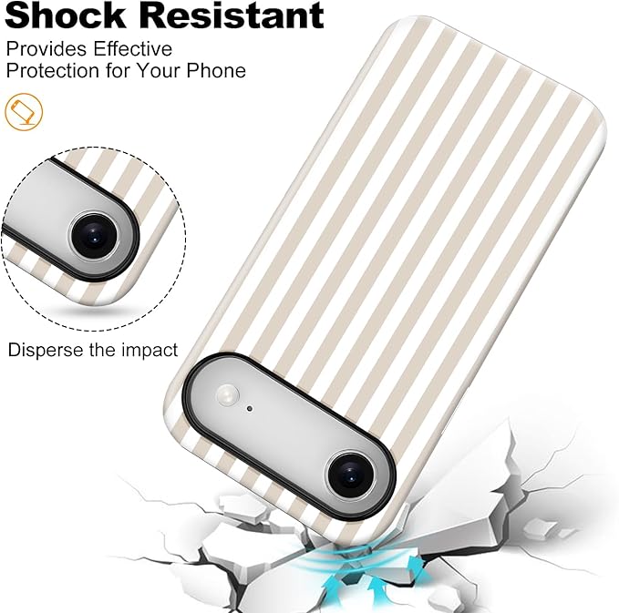 Magnetic for iPhone 17 Air Case Cute Stripes Phone Case, Shockproof Slim TPU and Hard PC Protective Phone Cover Compatible with MagSafe Designed for Women Girls, Apricot