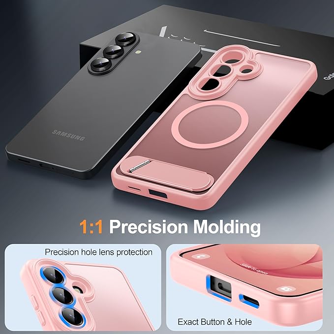 Magnetic for Samsung Galaxy S26 Case, [Compatible with MagSafe][Full Camera Protection][Built-in Invisible Kickstand] Translucent Matte Phone Case for S26 6.3" - Pink