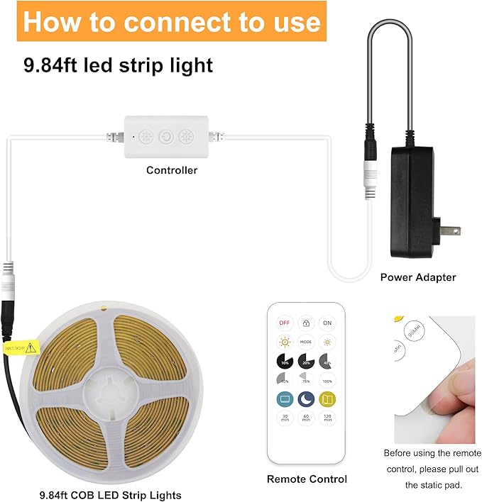 AXMOTUT 9.84ft Smart COB LED Strip Lights, 24V Warm White 2700K Dimmable LED Light Strips, High Bright LED tape light with Power Supply and app Control LED lights for TV,mirror, Kitchen Cabinet, Shelf
