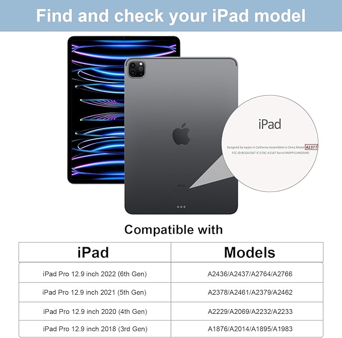 for iPad Pro 12.9 Inch Case 6th/5th/4th Generation (2022/2021/2020) with Pencil Holder, Smart Stand Cover with Soft TPU Back for iPad Air 13 inch Case, Auto Sleep/Wake, Blue