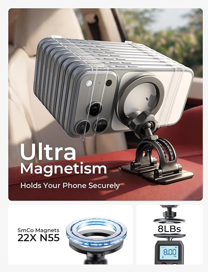 LISEN for MagSafe Car Mount [2026 Strong Magnets] Magnetic Phone Holder for Your Car [Vent&Dash] Magnet Cell Phone Holder Mount Cradle Car Accessories Kits for Men Women Red