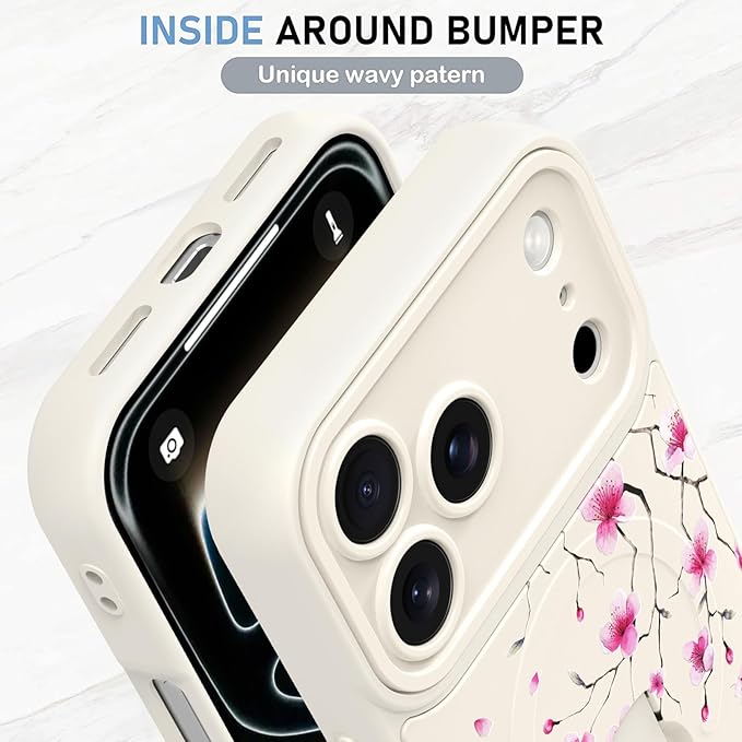 KANGHAR Compatible with iPhone 17 Pro Max Case, Magnetic Compatible with MagSafe, Cute Flower Floral Pattern Wristband Kickstand Full Camera Lens Shockproof Protective Case for Girls Women, White