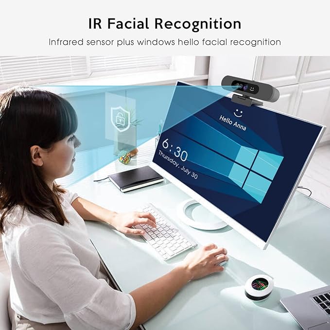 TOALLIN 1080P Webcam for Windows Hello Face Login, IR Facial Recognition, Windows Hello Compatible Webcam with Microphone, Computer Camera, Wide Angle View USB Web Camera with Privacy Cover