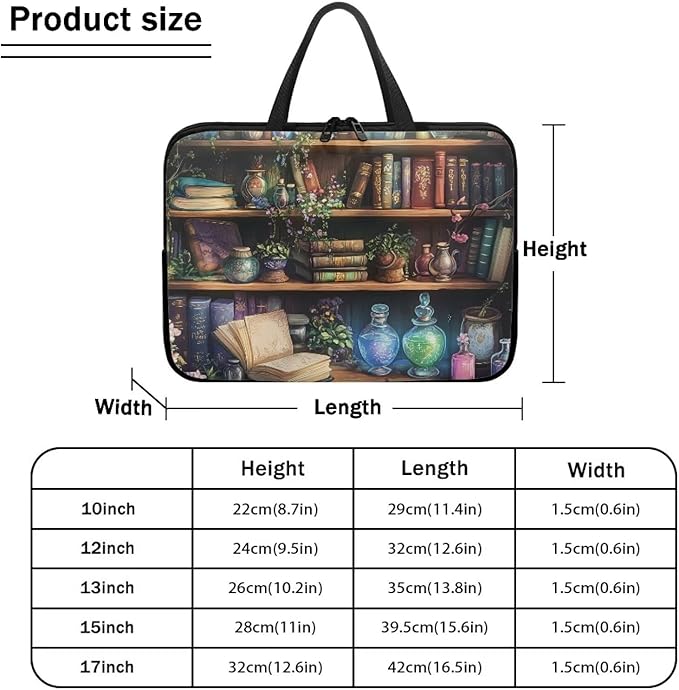 Vintage Bookshelf Laptop Case Sleeve for Women Laptop Bag Computer Carrying Case Book Lover 12 Inch Computer Protective Notebook Case Cover