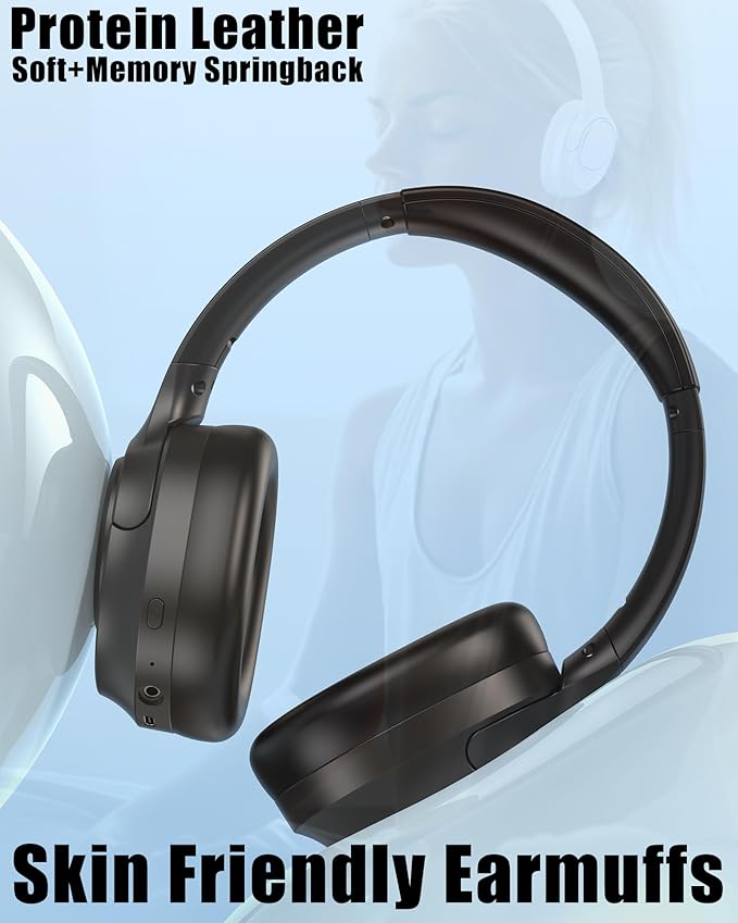 ZXQ Over Ear Hybrid Active Noise Cancelling Bluetooth Wireless Headphones,Deep Bass Hi-Fi Sound,45 Hours Long Playtime ANC Cancellation Headset with Microphone for Travel Workout,Black (Black)