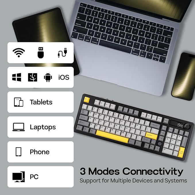 MechLands AJAZZ AK980 V2 Mechanical Gaming Keyboard with Display Screen, 10000mAh Battery, 98% Wireless Keyboard with BT/USB-C/2.4GHz, Hot Swappable, Linear Switch, Knob, RGB for Win/Mac (Black)