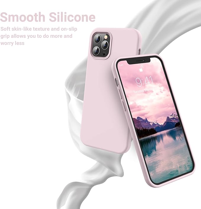 OTOFLY Compatible with iPhone 12 Pro Max Case 6.7 inch(2020),[Silky and Soft Touch Series] Premium Soft Liquid Silicone Rubber Full-Body Protective Bumper Case (Ice Pink)