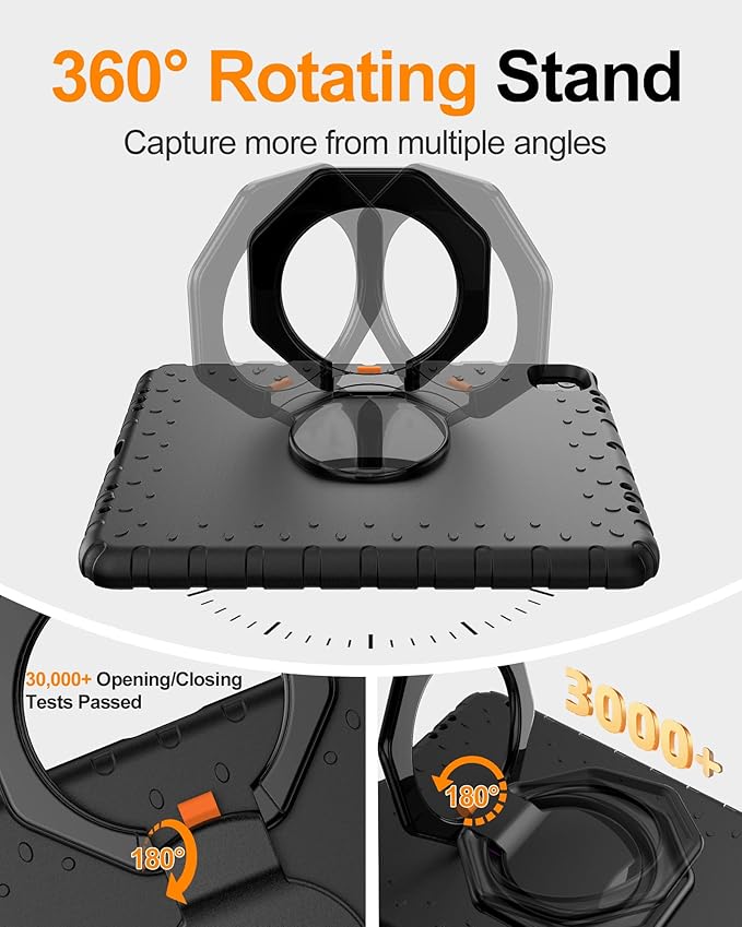 for iPad Air 13 Inch Case (M4 2026 / M3 2025 / M2 2024), Heavy Duty EVA Protective Cover with Magnetic Charging Pencil Holder, 360° Rotating Stand, for Kids, Work & Travel, Black