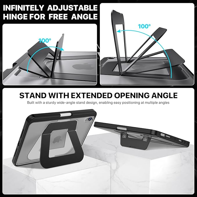 iPad mini Case for A17 Pro/6th Gen, Dual Kickstand Protective Cover with Apple Pencil Holder for 8.3” iPad mini (Black)