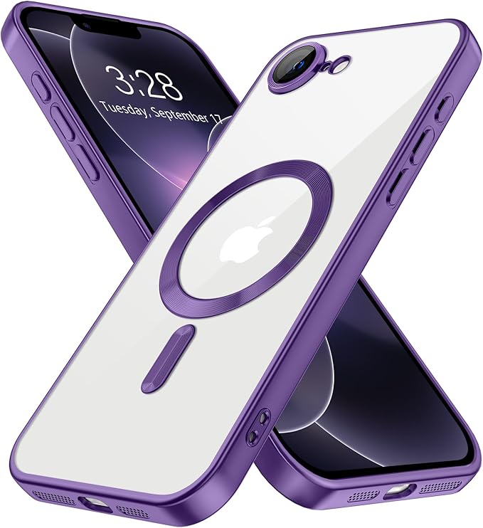 Hython Magnetic Clear for iPhone 17e Case with Camera Lens Protector [Compatible with MagSafe] Luxury Plating Edge Slim Soft TPU Cover Protective Phone Case for iPhone 17e 6.1", Matte Purple