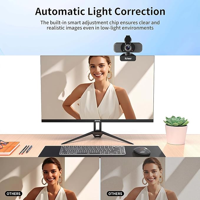 1080P Hd Webcam with Dual Mics &Rotatable Tripod,Privacy Cover for Pc/Laptop, Usb Computer Camera Plug & Play with Auto Light Correction for Video Calls, Live Streaming Gaming & Online Meetings