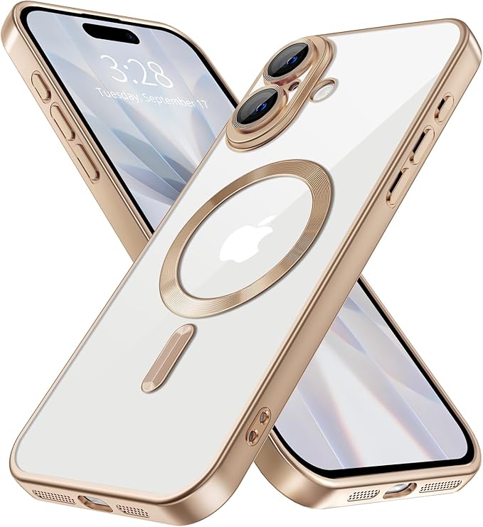 Hython Magnetic Clear for iPhone 17 Case with Camera Lens Protector [Compatible with MagSafe] Luxury Plating Edge Slim Soft TPU Cover Protective Phone Case for iPhone 17 6.3", Matte Desert Brown