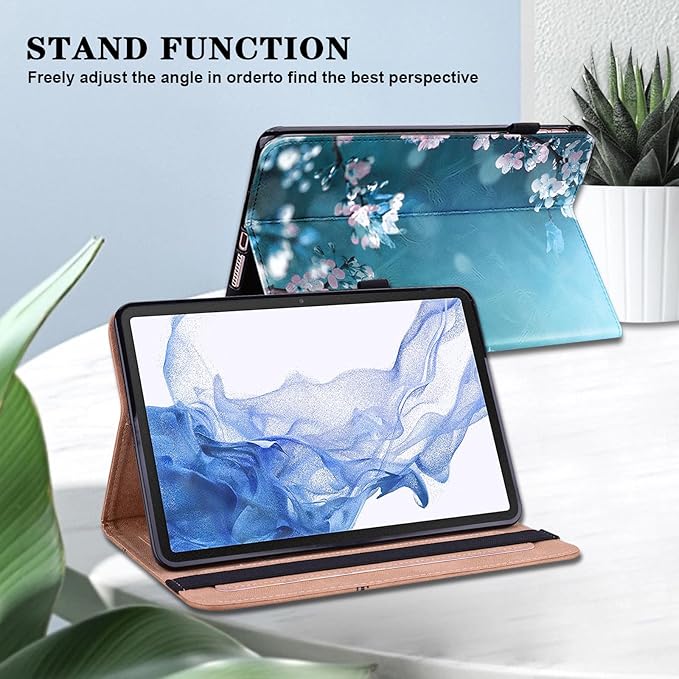 Case for iPad Pro 12.9 2022/2021/2020/2018, PU Leather Tablet Cases Flip Folio Multi-Angle Viewing Stand Protective Cover for iPad Pro 12.9" 6th Gen/5th Gen/4th Gen/3rd Gen - Plum Blossom