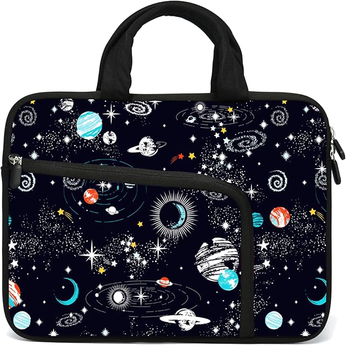 14 15 15.4 15.6 inch Laptop Handle Bag Computer Protect Case Pouch Holder Notebook Sleeve Neoprene Cover Soft Carrying Case with Extra Pockets For Dell Lenovo HP Chromebook (Galactic Space)