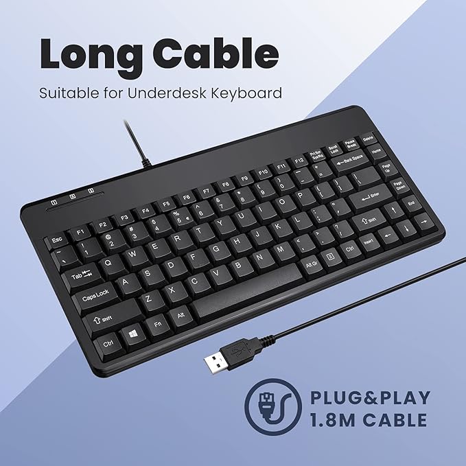 Perixx PERIBOARD-409U Wired USB Mini Keyboard, Black, US English Layout