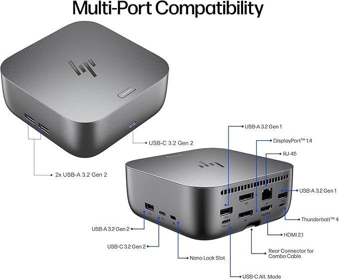 HP Thunderbolt 4 Ultra 280W G6 Dock (AW5M5UT), 13-in-1 USB-C Docking Station with Max 280W Charging, 4X 4K Displays, 3-Yr Warranty, 7 USB Ports, RJ45, HDMI, 2X DisplayPort for Laptop, MacOS, ChromeOS