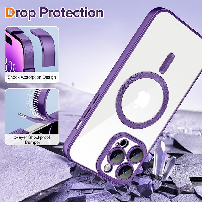 Hython Magnetic Clear for iPhone 14 Pro Case with Camera Lens Protector [Compatible with MagSafe] Luxury Plating Edge Slim Soft TPU Cover Protective Phone Case for iPhone 14 Pro 6.1", Matte Purple