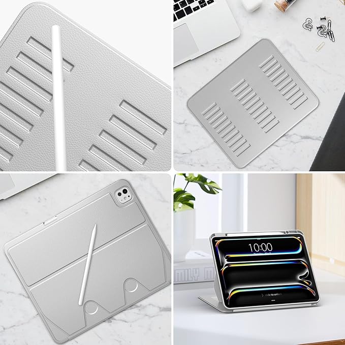 VIKESI Case for iPad iPad Pro 13-inch M5 or M4 Released in 2025 or 2024,Multiple Angles Magnetic Stand Cover,Shockproof Soft Back,Pencil Holder,and Auto Sleep/Wake,Gray
