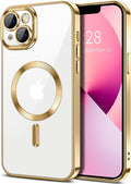 Hython Magnetic Clear for iPhone 13 Case with Camera Lens Protector [Compatible with MagSafe] Luxury Plating Edge Slim Soft TPU Cover Protective Phone Case for iPhone 13 6.1", Gold