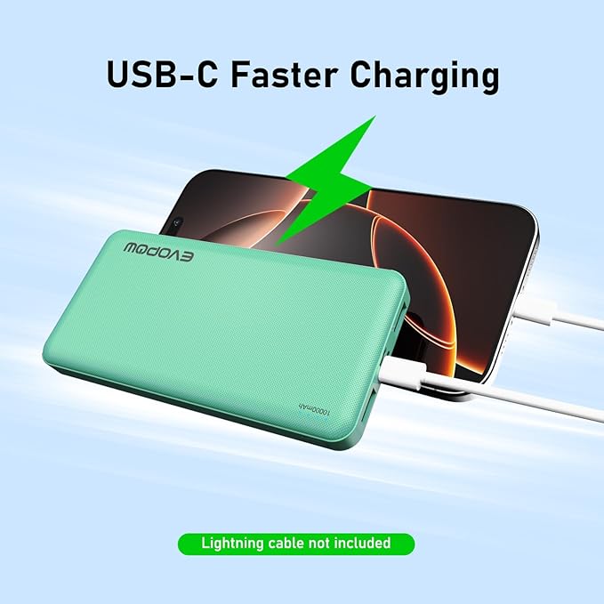 2-Pack Portable Charger, Slimmer 10000mAh Power Bank, USB C in&Out Fast Charging Battery Pack, External Portable Power Bank for iPhone Tablet Samsung Pixel Headphones etc (Blue&Green)