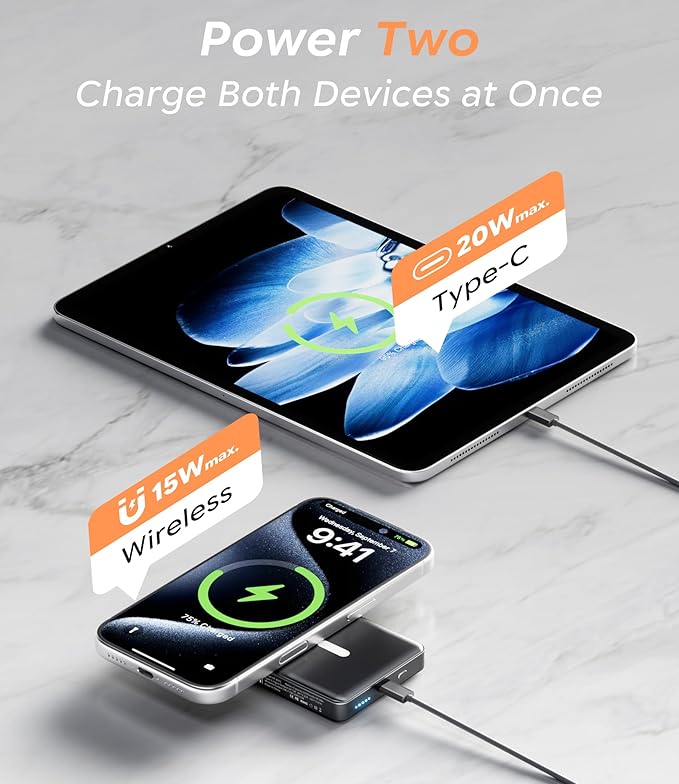 BBD Magsafe Portable Charger,12000mAh Wireless Power Bank with USB-C Cable,Magnetic Power Bank Fast Charging PD 20W,Travel essential Slim Magsafe Battery Pack for iphone 17/16/15/14/13/12 Series 1Pack