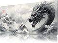 ProbTis Black and White Dragon Mouse Pad, Large Japanese Desk Mat, XXL Anime Gaming Keyboard Mat, Oriental Decor, Big Extended Desk Protector for Home Office, 35.4"x15.7" (Dragon BW)