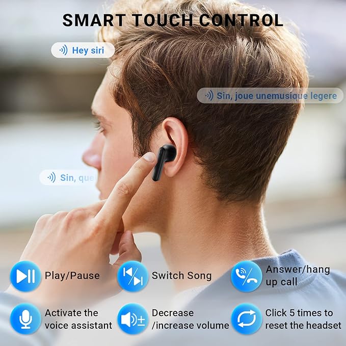 Wireless Earbuds, Bluetooth 5.4 Headphones with 42H Ultralight Ear Buds, Bluetooth Earbuds with 4 ENC Noise Cancelling Mics, HiFi Deep Bass Dual LED Display USB-C, IPX6 Waterproof Earphones Black
