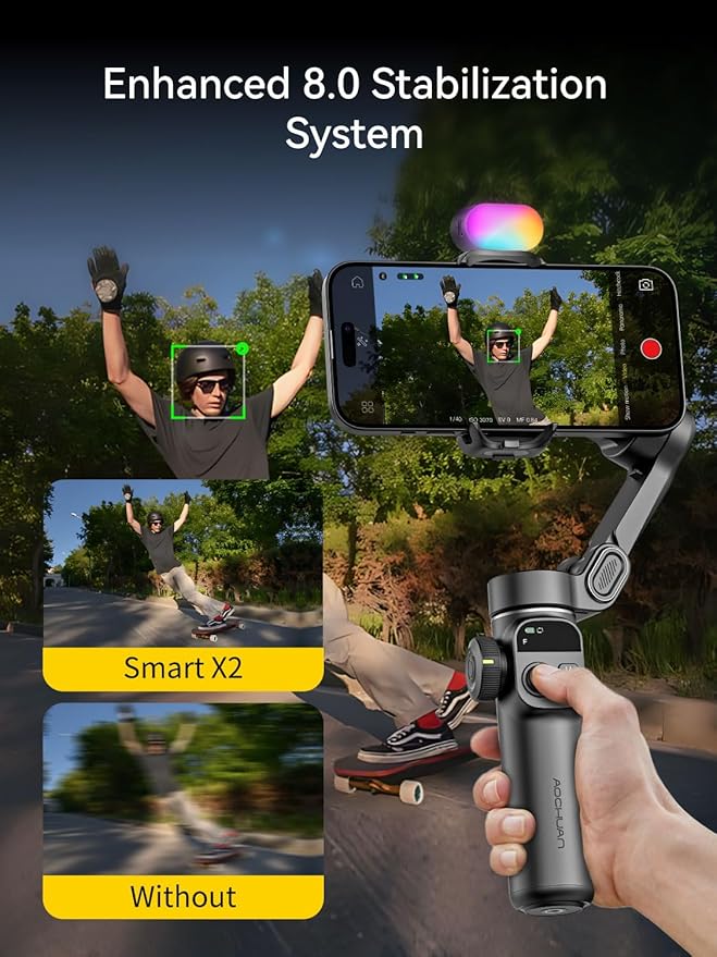AOCHUAN 3-Axis Gimbal Stabilizer for Smartphone Smart X2 Black Kit & E10 Extension Rod