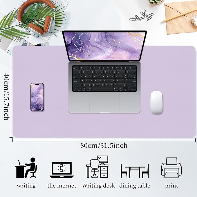 Bloss Purple Leather Desk Mat,Leather Mouse Pad,Desk Protector Mats,Large Mouse Pad,Office Desks Mats,Desks Mat for Keyboard,Dual-Side Computer Mouse Pads Writing Pad for Office/Home.31.5"x 15.7"