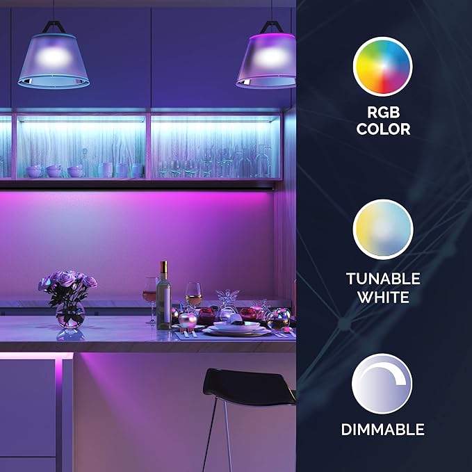 Satco S11253 Starfish 9.5-Watt A19 WiFi Smart LED Color-Changing Light Bulb, Works with Siri, Alexa, Google Assistant, SmartThings, 2700K-5000K, 800 Lumens, 2-Pack