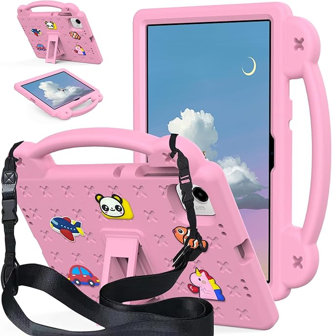 AKABEILA Compatible with Honor Pad X9a 2025 11.5 inch Tablet Case, Kids Friendly Universal Lightweight Shockproof Protective Case with Shoulder Strap & Stand Handle Pink