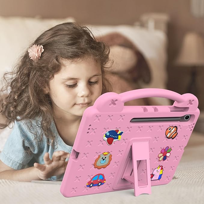 AKABEILA Compatible with Samsung Galaxy Tab S10 Lite 2025 10.9 inch Tablet Case, Kids Friendly Universal Lightweight Shockproof Protective Case with Shoulder Strap & Stand Handle Pink