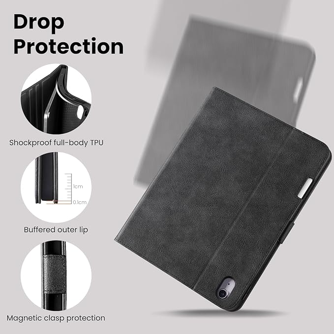 Handmade Case for iPad Air 13 Inch M4/M3/M2 (2026/2025/2024) with Pencil Holder Pocket,Magnetic Closure,Multi Angles Stand,Typing Angle,Folio Protective Cover,Auto Sleep/Wake,Black